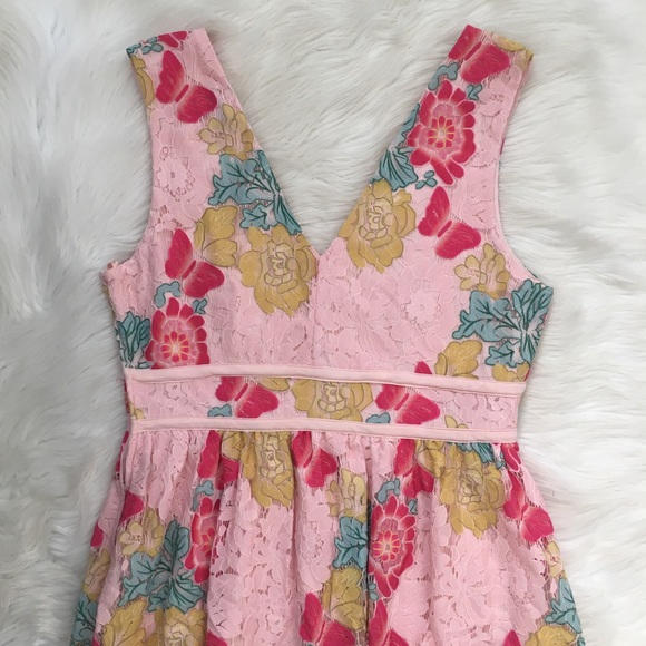 NSR Pink Lace Floral Print Knee Length Cocktail Dress - Picture 5 of 7